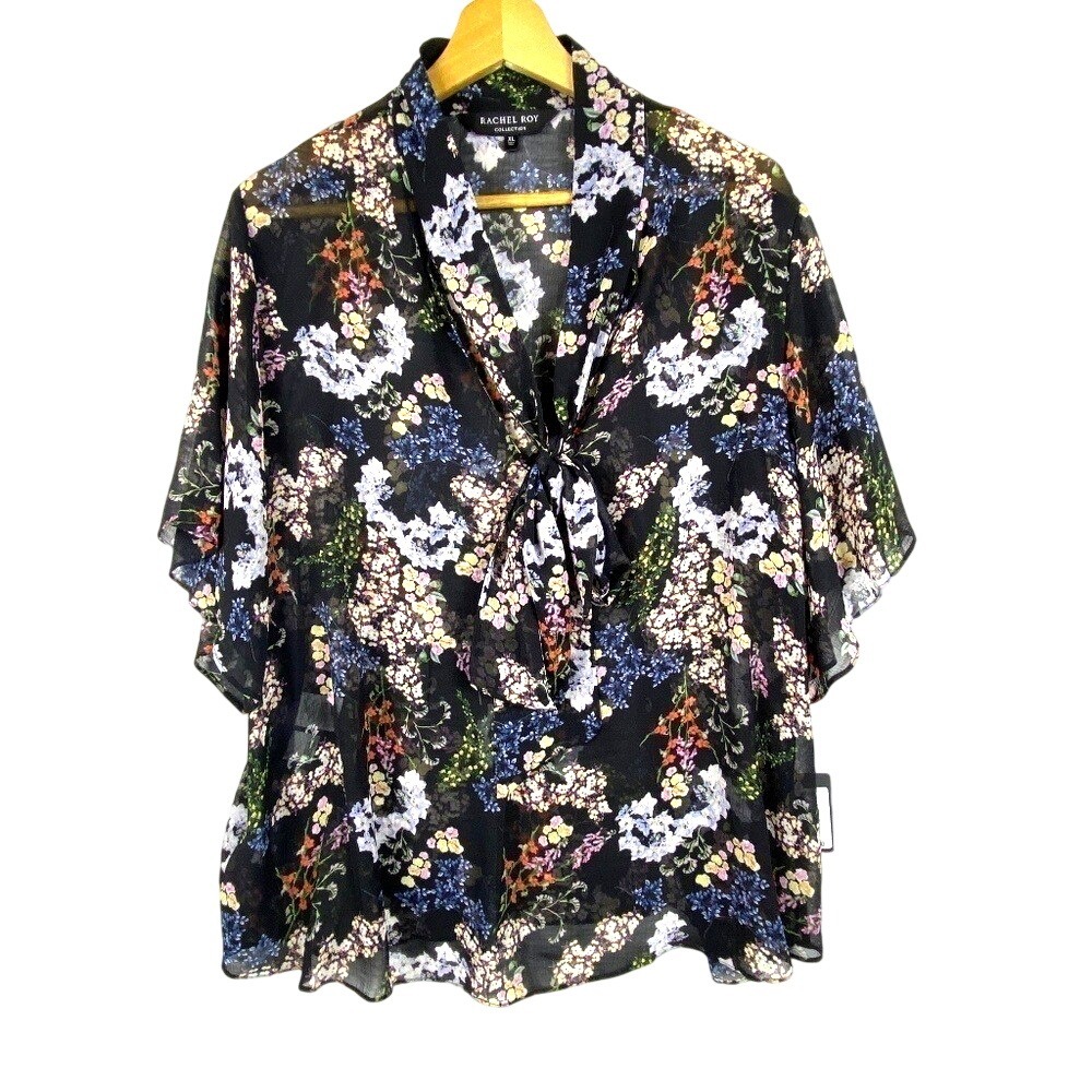 NWT Rachel Roy Women's Short Sleeve Sheer‎ Blouse Top XL Fairy Whimsygoth Flowy